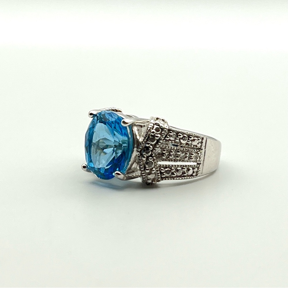 Blue Topaz Sterling Silver Ring Size 5 925 RJ Thailand - Picture 3 of 6